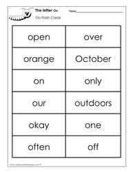 Word Wall Words for the Letter O